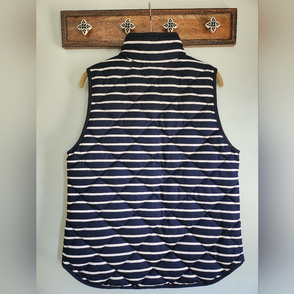 J CREW Women Navy Blue Striped Quilted Puffer Vest SIZE M - Picture 2 of 4